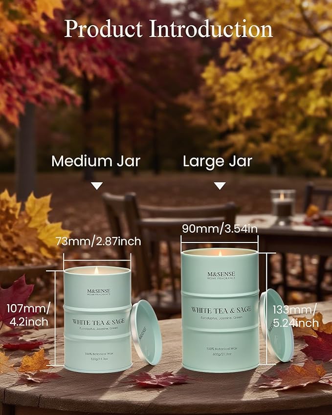 M&SENSE White Tea Sage Scented Candles Large, Natural Soy Candles 21.2oz 120 Hour Slow Burning,Aromatherapy Candle for Stress Relief Meditation Relaxing