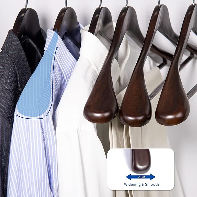 Nature Smile Luxury Mahogany Wooden Suit Hangers - 6 Pack - Wood Coat Hangers,Jacket Outerwear Shirt Hangers,Glossy Finish with Extra-Wide Shoulder, 360 Degree Swivel Hooks & Anti-Slip Bar with Screw
