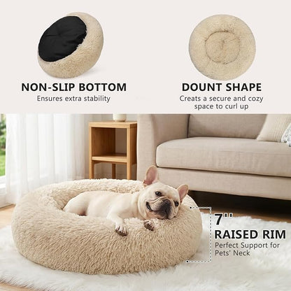 MIXJOY Orthopedic Dog Bed Comfortable Donut Cuddler Round Pet Beds Ultra Soft Washable Dog and Cat Cushion Bed (23'', Ivory Beige)