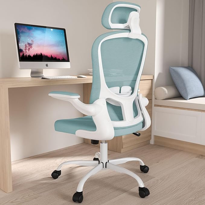 Office Chair, High Back Ergonomic Desk Chair, Breathable Mesh Desk Chair with Adjustable Lumbar Support and Headrest, Swivel Task Chair with flip-up Armrests, Executive Chair for Home Office
