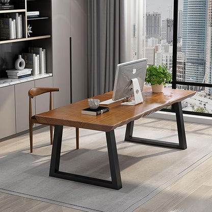 Solid Wood Administrative Computer Desk - Rustic Style Large Office Desk, Modern Minimalist Workstation for Home, Ideal for Learning, Writing, and Professional Use (Dark Yellow, 62.99in)