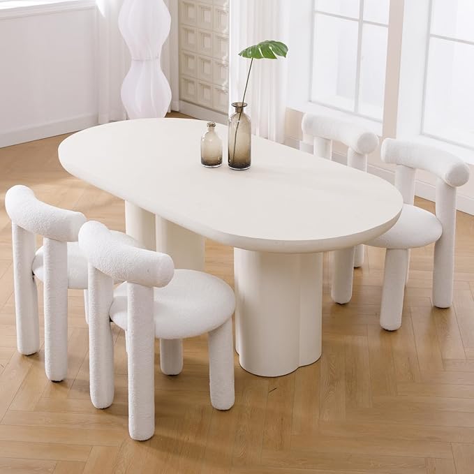 DUOMAY Modern White Boucle Dining Chairs Set of 4, Sherpa Upholstered Kitchen Chairs Armless Barrel Back Dining Chair, Living Dining Room Chairs, Reception, White