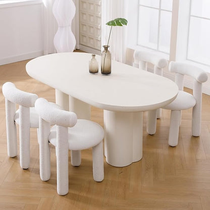 DUOMAY Modern White Boucle Dining Chairs Set of 4, Sherpa Upholstered Kitchen Chairs Armless Barrel Back Dining Chair, Living Dining Room Chairs, Reception, White