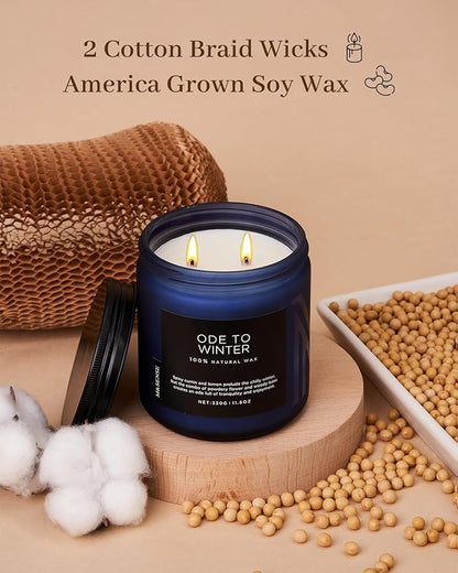 M&SENSE Ode to Winter 11.6oz Natural Soy Wax Non Toxic Candle, Up to 70 Hours Burn Time Winter Scents, 2 Cotton Wick Jar Candle Home Scented Gift