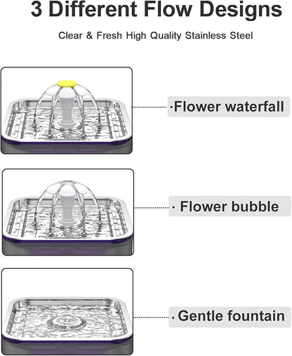 Crystal Cat Water Fountain Stainless Steel, 101oz/3L Pet Fountain with LED Light for Cats and Dogs (Grey)