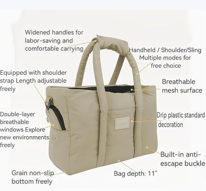 Dog Walking Bag Sling, Dog Carrier Purse with Safety Leash Clip,Warm Soft Sided Pet Carrier Purse for Small Medium Dogs Cats Portable Hands-Free Shoulder Tote for Outdoor Travel (Grayish Green)