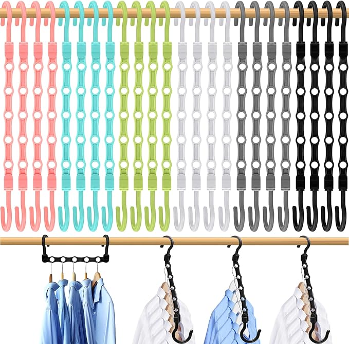 College Dorm Room Essentials, Closet Organizers and Storage, Magic Hangers Space Saving with 5 Holes for Wardrobe, Premium Smart Plastic Clothes Hanger, Organization Home Apartment Essentials, 24 Pack