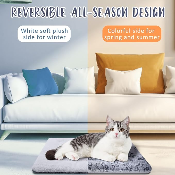 VitalCozy 2 Pack Self Warming Cat Mat Self Heating Pad Bed Reversible Machine Washable Reflects Body Heat Warm Thermal Pet Pad Crate Blanket for Feral and Indoor Cat (Dog Paw,21" X 14")