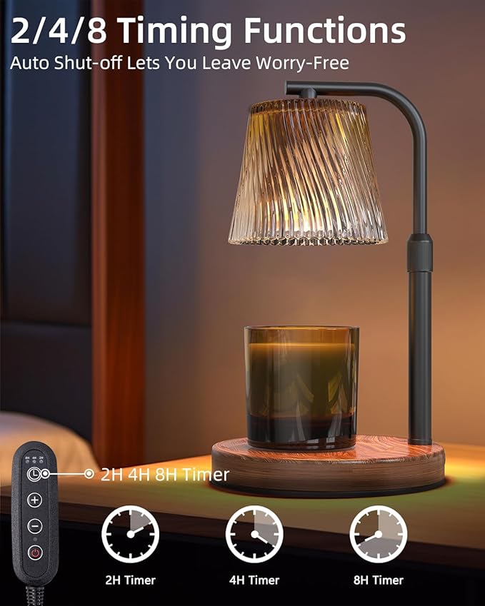 Candle Warmer Lamp with Timer Dimmable - Adjustable Electric Wax Melt Warmer Scented Large Jar Candles Lights, House Warming Birthday Gifts for Women, Glass Vintage New Home Living Room Decor, Brown