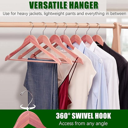 Amber Home 30 Pack American Red Cedar Hangers, Smooth Finish Wood Coat Hangers with Swivel Hook & Notches for Suit, Shirt, Dress, Jacket, Pants