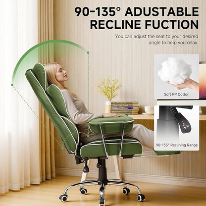 COMHOMA Big and Tall Gaming Chair with Pocket Spring Lumbar Support, Ergonomic Office Chair with Footrest, Executive Desk Chair with Outward Fixed Soft Armrests, Computer Chair with High Back, Green