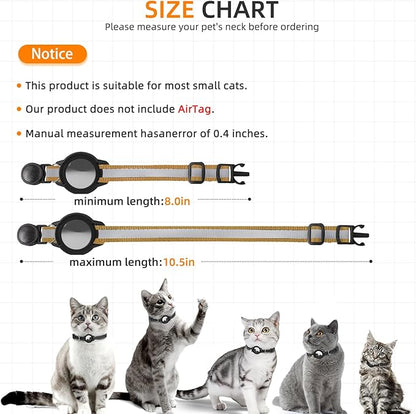 Airtag Cat Collar Breakaway, Odokele Reflective Cats Collars with Apple Air Tag Holder for Kitten, Cat GPS Tracker Adjustable Collars with Safety Quick Release Buckle for Kitties and Puppies - Brown