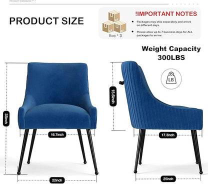 Velvet Dining Chairs Set of 6,Blue Upholstered Living Room Chairs with Black Metal Legs, Modern Tufted Accent Chairs for Living Room, Study Room, Kitchen