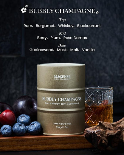 M&SENSE Bubbly Champagne Scented Candles - Home & Gift, Natural Soy, 70 Hour Burn Time, 11.3 oz