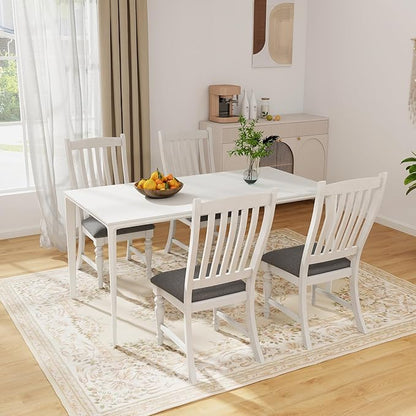Giantex Wood Dining Chairs Set of 4, Farmhouse Kitchen Chairs with Solid Wood Frame, Max Load 355 Lbs, Armless Upholstered Dining Side Chairs with Cushion Seat, Slat Back Dining Room Chair, White
