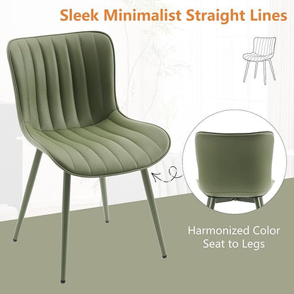 YOUNUOKE Mid-Century Modern Dining Chairs Set of 2, Green PU Leather Upholstered Kitchen Chairs with Green Metal Legs, Armless Accent Chair for Dining Room, Guest Reception Room