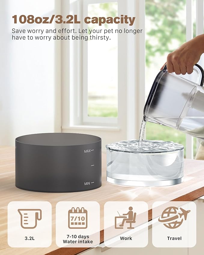 Cat Water Fountain: 108oz/3.2L Cat Fountain Super Silent Pet Drinking Dispenser - Water Fountains for Kitty Indoor - Quiet Pump and Faucet Design - Suitable for Cats and Dogs - BEMOONY