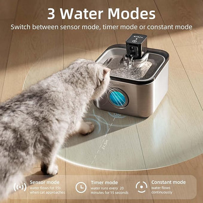 Wireless Cat Water Fountain Stainless Steel, 135oz/4L Pet Fountain Battery Operated, Cordless Running Water Dispenser for Cats & Dogs with Motion Sensor, Ultra Quiet, Multi-Filtration