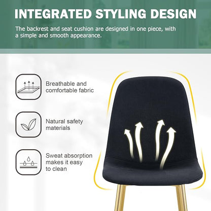 Dining Chairs Set of 4,Luxury Modern Kitchen Dining Room Chairs with Metal Golden Leg and Linen Material High Resilience for Dining Room,Restaurant,Living Room, Bedroom, (Black+Gold)