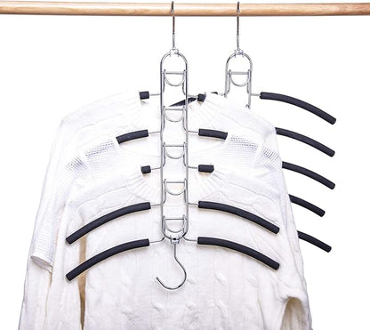 Nature Smile 2 Pack 5 in 1 Anti Slip Clothes Hangers,Space Saver Magic Metal Hangers,Multi Layers Wardrobe Clothes Rack,Heavy Duty Metal Blouse Hanger Closet Storage Organizer