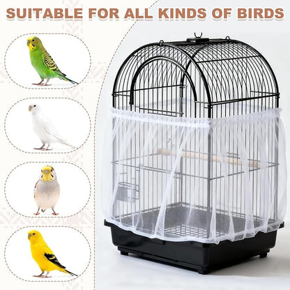 Bird Cage Seed Catcher, Bird Cage Net Cover Seeds Guard, Universal Birdcage Accessories, Black/White, Circumference 55.1"-70.9", Height 11.8" for Parrot Cockatiel Enclosures