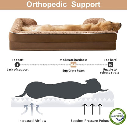WNPETHOME Orthopedic Washable XXL Dog Bed for Senior Dog Cozy Sleep | Extra Large Waterproof Big Soft Dog Couch Sofa Bed for Dogs Relax with Removable Cover Supportive Pet Bed Brown 54x36 Inch