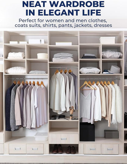 Smartor Wooden Hangers 20 Pack, Solid Wood Coat Hanger for Closet, Heavy Duty Wood Hangers for Suits, Shirts, Dresses, with 360° Rose Gold Hook, Non Slip Pant Bar, Natural