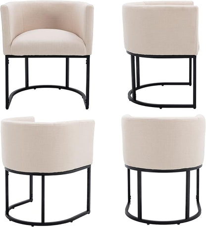 Linen Fabric Dining Chairs Set of 3 Modern Barrel Arm Chairs with Black Frame Upholstered Kitchen Chairs 18.5" Wide Accent Chairs for Living Room Dining Room Restaurant, Cream