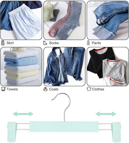 Clothes Pants Hangers, Space-Saving Skirt Holders with 360 ° Swivel Hooks, Adjustable Clips, Trouser Hangers, Clothes Coat Garment Jeans Hangers (20 Pack, Green)