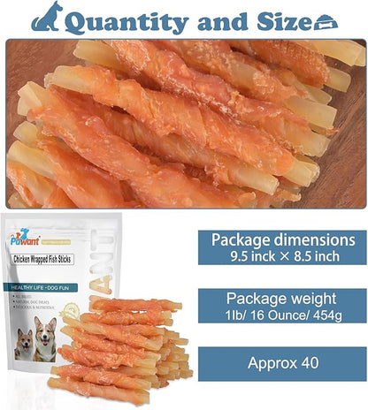 Dog Treats Soft Chews Rawhide Free Chicken Wrapped Cod Sticks for Puppy Training Snacks Dog Chews Treats 1lb/454g