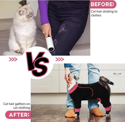 QBLEEV Sticky Hair Cat Clothes, Prevent Fur Shedding Shirts for Cats Only, Kitten Pajamas Costumes Outfits for Daily Wear Parties Photography, Anti-Shed Cat Onesie Recovery Suit for Cat or Small Dogs