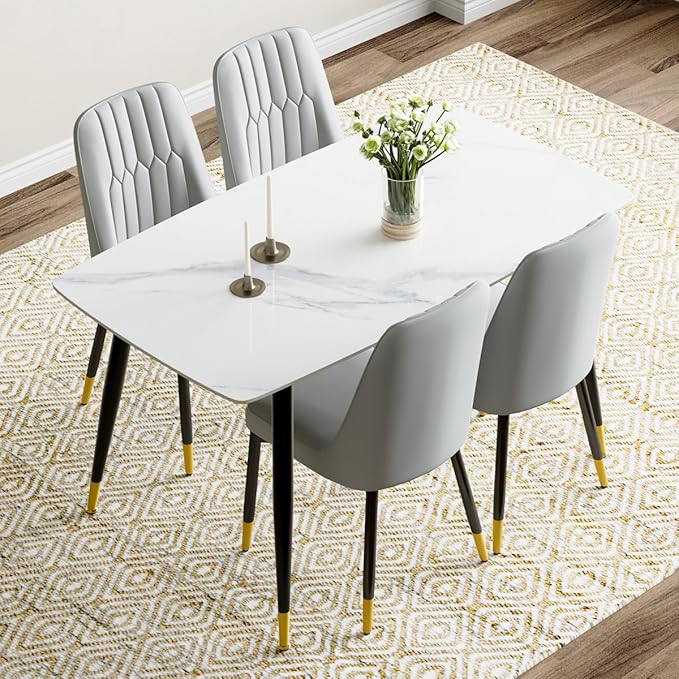 50'' Dining Table Set for 4, Dining Room Sets for 4, Sintered Stone Dining Table Chairs Set of 4, Easy to Assemble，Suitable for Small Spaces