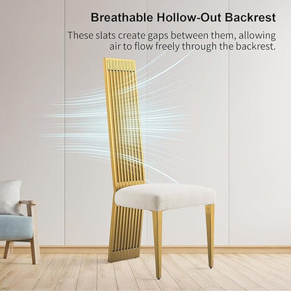White and Gold Dining Chairs Set of 10, Upholstered Dining Room Chairs, Modern Luxury Chairs with High Back and Brushed Gold Metal Legs for Kitchen/Living Room/Restaurant