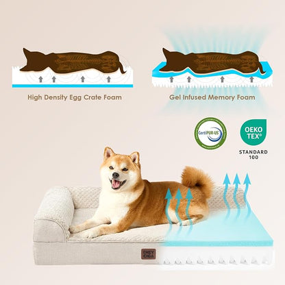 EHEYCIGA XXL Dog Bed Memory Foam, Orthopedic Giant Dog Bed Jumbo with Washable Removable Cover, Waterproof Pet Sofa Couch with Nonskid Bottom, 48x35x7.5, Beige | Washable Removable Cover, Waterproof Flat Pet Sofa Couch with Nonskid Bottom, 48x35x7.5