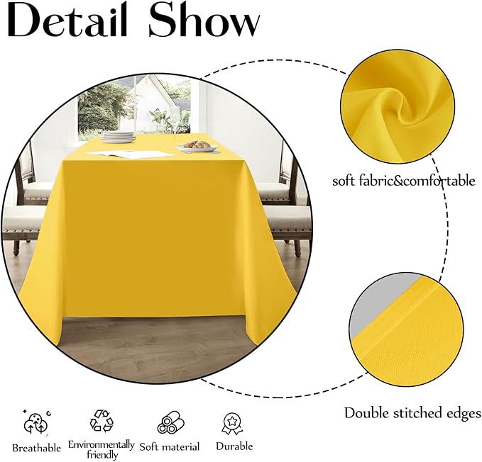 Rectangle Tablecloths 90x132 Inch 10 Pack Yellow Tablecloth for 6ft Washable Decorative Linen Polyester Table Cloths for 8ft Dining Table Banquets Buffet Parties and Wedding