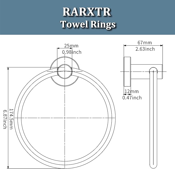 Brushed Nickel Towel Ring, Hand Towel Holder for Bathroom Kitchen Modern Rounded Base Wall Mount SUS304 Stainless Steel