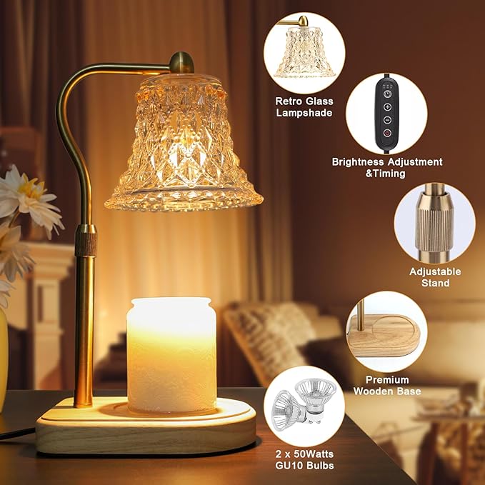 Candle Warmer Lamp with Timer Dimmer, Candle Warmer Light with 2 Bulbs, Birthday Gifts for Women Mom, House Warming Gifts New Home Decor, Wax Melt Warmer for All Scented Jar Candle Sizes