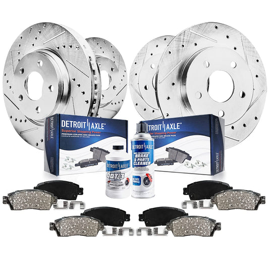 Detroit Axle - Brake Kit for 2000-2005 Buick LeSabre, 2000-2002 Park Avenue, 2001-2003 Olds Aurora, Drilled Slotted Brake Rotors