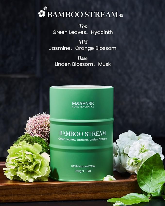 M&SENSE Bamboo Scented Candles Natural Non Toxic, Aromatherapy Candle for Stress Relief Meditation Relaxing, Housewarming Gifts for Women Men, 11.3oz 70 Hour Long Burning