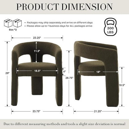 Modern Sherpa Dining Chairs Set of 2, Upholstered Barrel Chairs with Arms Comfy Accent Side Chairs for Living Room/Dining Room/Reception, Green