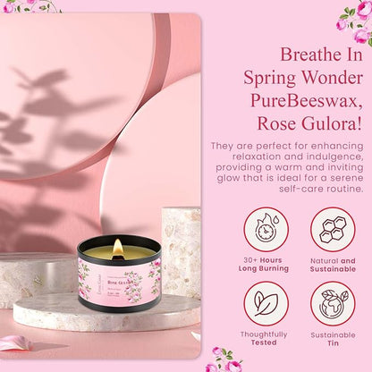Rose Gulora Pure Beeswax Candle Tin - 30+ Hours Long Burning Classically Designed Non-Toxic Scented Candles for Home Decor and Aromatherapy to Stress & Anxiety Relief with Natural Fragrance - 5 oz