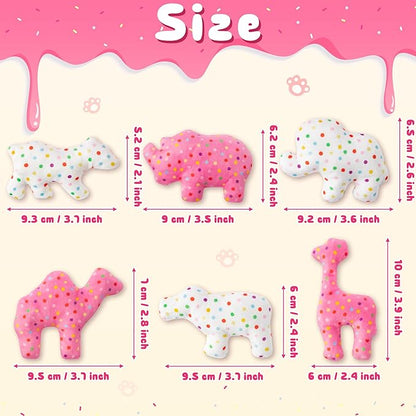 MALLMALL6 6Pcs Frosted Animal Cookie Catnip Crinkle Paper Sound Toys Gift for Cat, Catmint Teething Chew Kick Interactive Toy for Indoor Cats, Soft Candy Pet Presents Supplies for Kitten Lover