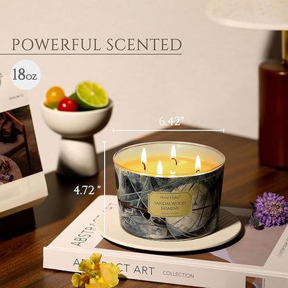 HomeLights Soy Wax Candles for Home Scented, 4-Wick Candles in Sandalwood Jasmine Scented, Industrial Chic Aromatherapy Candles Gift for Parties, Relaxing, 18oz