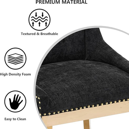 Luxury Fabirc Upholstered Dining Chairs Set of 6,Neutral Chenille Kitchen Room Chair with Nailhead Trim,6 Piece Modern Side Chairs for Dining Room,Living Room,Bar (Black-Gold, Set of 6)