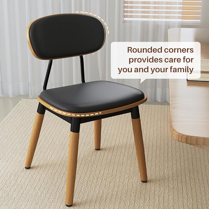 Dining Chairs Set of 4, Modern Faux Leather Upholstered Kitchen Chairs with Walnut Bentwood Back and Enlarged Seat Cushion, Metal Legs for Kitchen Dining Living Room, Restaurant