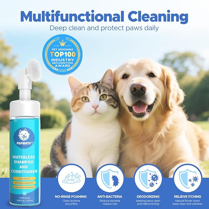 Paw Cleaner for Dogs & Cats,No-Rinse Foaming Dog Paw Cleaner Washer Cleanser,Hypoallergenic & pH-Balanced, 7 fl oz, with Scrubber Brush,Safe for Small, Medium & Large Pet, Puppy Clean Paws