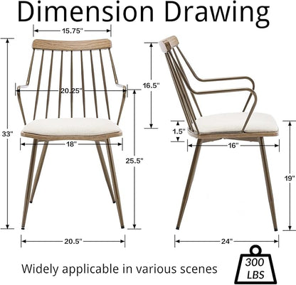 Modern Dining Chairs Set of 6, Upholstered Dining Chairs with Metal Leg, Wood Kitchen Chairs with Fence-Like Back and Curved Arm for Dining Room Kitchen Restaurant Reception (Beige)