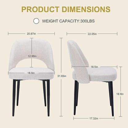 Modern Dining Chairs, Fabric Upholstered Accent Kitchen Chairs with Comfy Padded Seat & Sturdy Metal Legs, Side Farmhouse Chairs for Dining Room, Living Room, Restaurant (Beige, Set of 2)