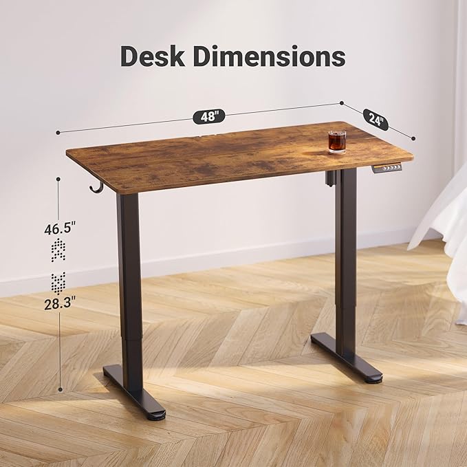Claiks Electric Standing Desk, Adjustable Height Stand up Desk, 24x48 Inches Sit Stand Home Office Desk with Splice Board, Black Frame/Rustic Brown Top