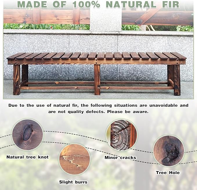 Outdoor Garden Bench, 3-Person Wood Patio Bench Weatherproof Outdoor Backless Bench, Anti-Corrosion and Anti-Rust Garden Benches for Garden Lawn Porch Park Backyard (Carbonized,47.25''/120cm)